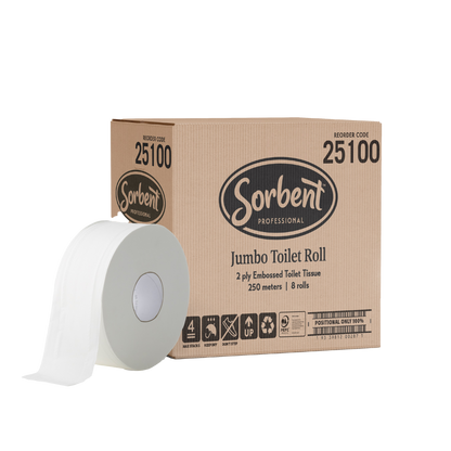 Sorbent Jumbo Roll Toilet Tissue 2ply 250m