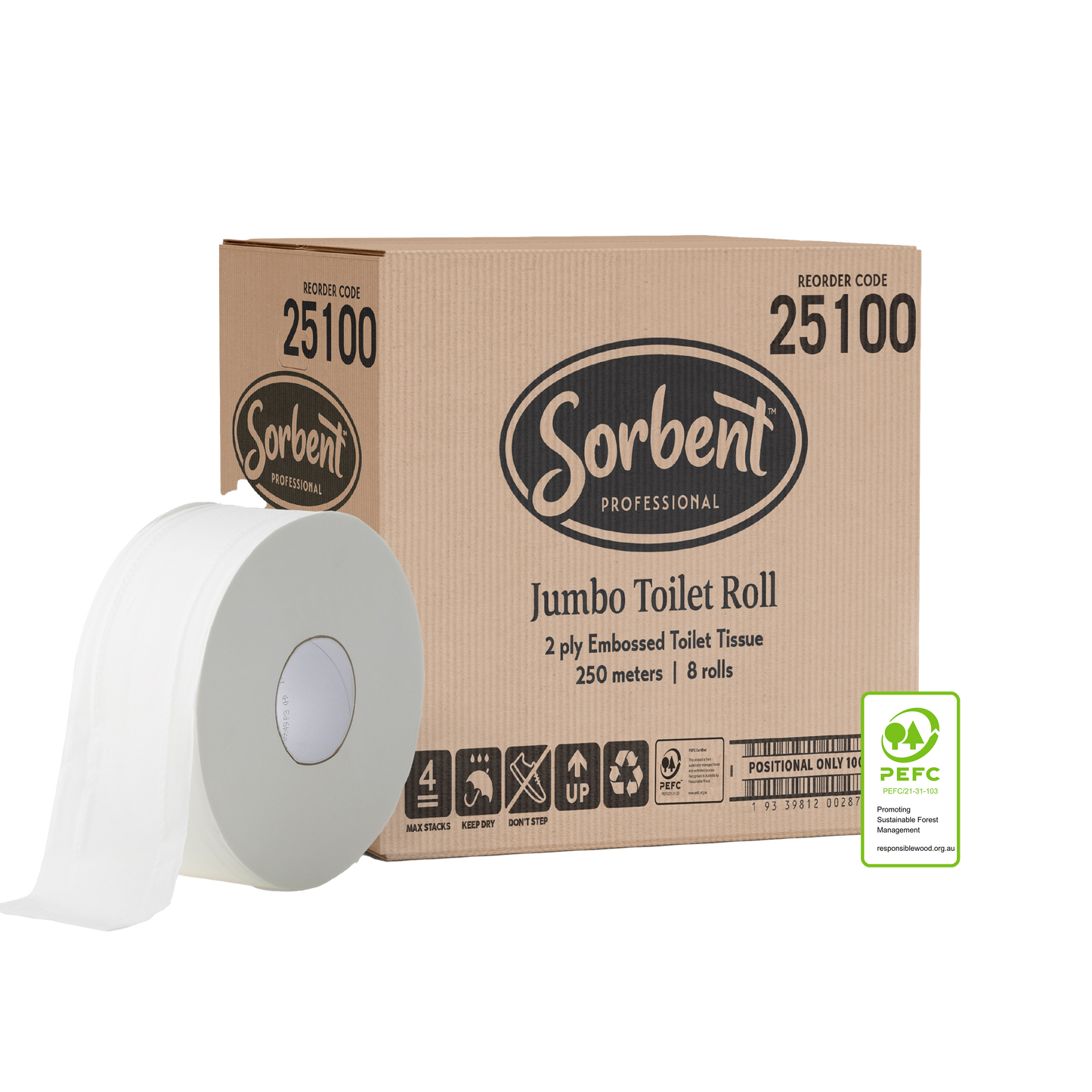 Sorbent Jumbo Roll Toilet Tissue 2ply 250m