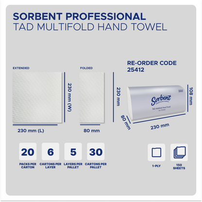 Sorbent Multifold TAD Towel 1ply 150 sheets