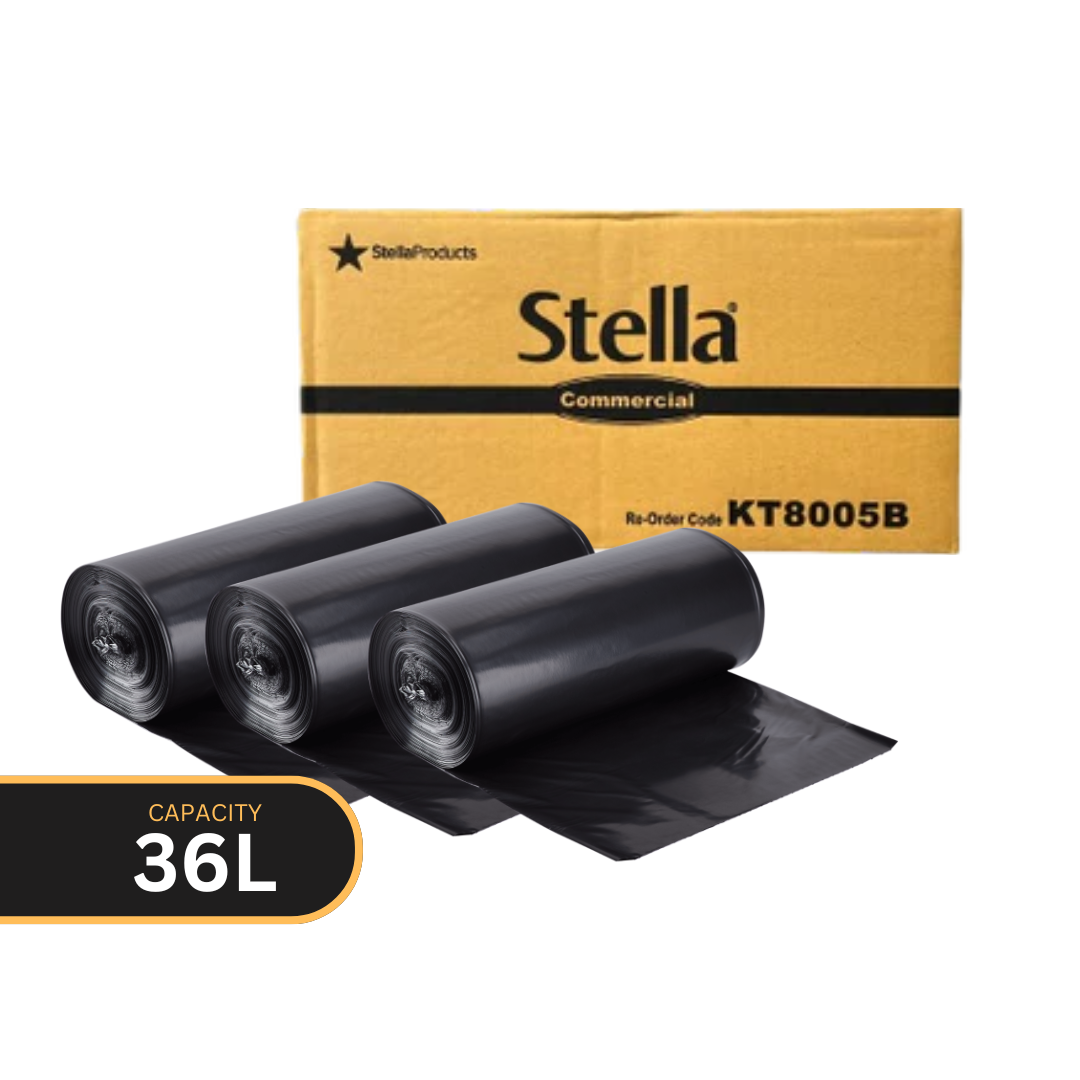 36L Stella Commercial Black, White Bin Liners