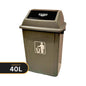 A 40L plastic trash can with a dark gray body and lid, featuring a black push-top lid with white text and a white icon on the front. A black capacity label reading 'CAPACITY 40L' is shown in the bottom-left corner against a plain white background.