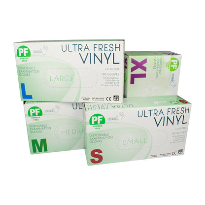 Ultra Fresh Clear Vinyl Disposable Examination Gloves Premium Weight