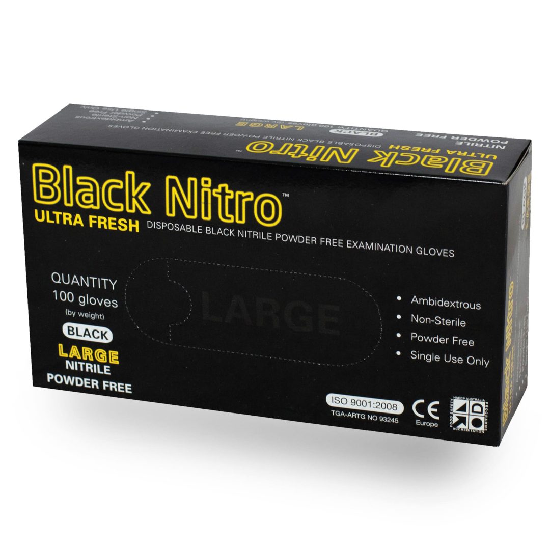 ULTRA FRESH Black Nitro Nitrile Disposable Gloves