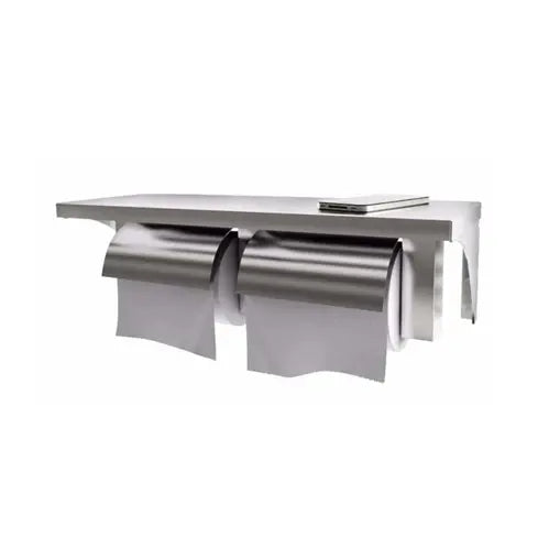 Dolphy Stainless Steel Twin Toilet Roll Holder with Shelf
