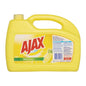 A 3-liter yellow plastic bottle of Ajax lemon floor cleaner with a handle, featuring the red and white Ajax logo on the front label.