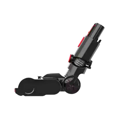 A black and dark gray vacuum cleaner attachment head with red accent buttons, shown from a side profile on a solid white background.