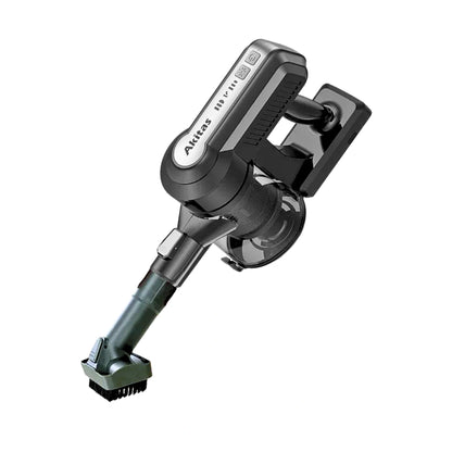 A handheld cordless vacuum cleaner attachment with a suction hose, brush bristles, and a mounting clip, shown on a plain white background.