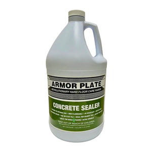 A gallon jug of Armor Plate Concrete Sealer on a plain white background.