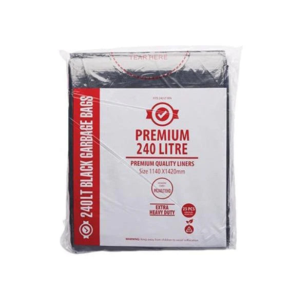 Premium Extra Heavy Duty 240Lt Black Bin Liners