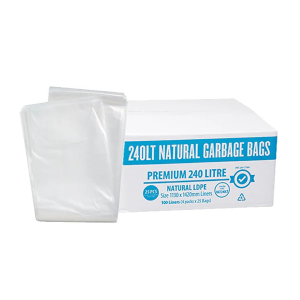 Premium Clear 240Lt Rubbish Bin Liners