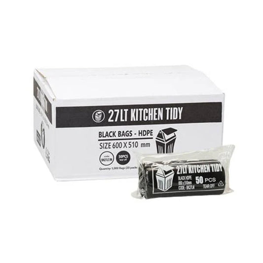 Kitchen Tidy 27Lt Black, White Bin Liners