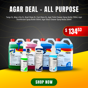 Advertisement for Agar cleaning products, featuring assorted bottles, a $134.53 price, and a “Shop Now” button.