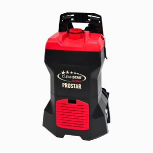 Cleanstar Prostar dust collector in black and red, featuring a top handle, front vent grille, and the Cleanstar Prostar logo on a white background.