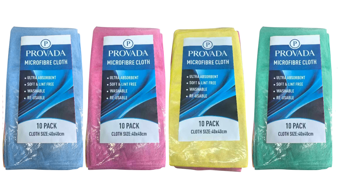 Provada Microfibre Cloths 40 x 40cm 10 Pack