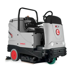 A gray and black Gionico BFC self-propelled industrial floor cleaner with red accents, shown from a three-quarter angle on a white background.