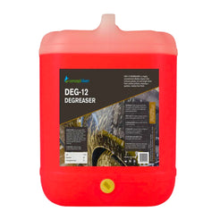A red plastic canister of Concept Level DEG-12 Degreaser with a black and white label, shown on a plain white background.