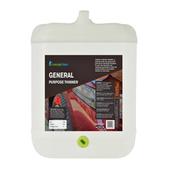 A large white plastic jerrycan of Concept Idea General Purpose Thinner with a black and red label, shown on a plain white background.
