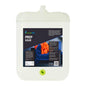 A large white plastic jerrycan of Concept Klean Prep Solve cleaning solution, featuring a black label with product details and a lime green cap at the bottom.