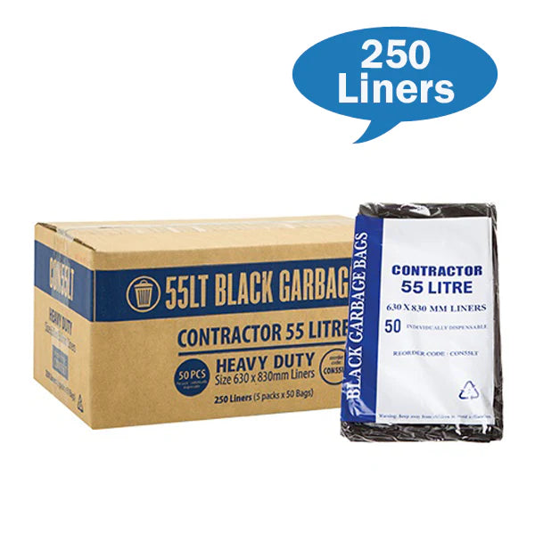 Contractor 55Lt Black, White Bin Liner