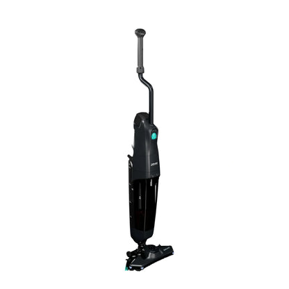 Black and silver vacuum cleaner on a white background