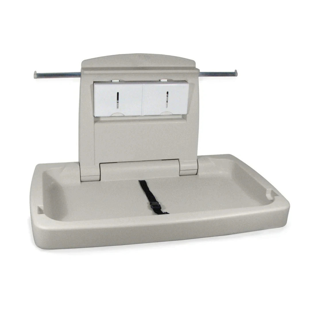 Gray electronic device with a tray on a white background