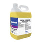 A 5-liter plastic jug of Dominant Fresh Lemons lemon perfumed disinfectant cleaner, filled with yellow liquid and featuring a white, blue, and purple label.
