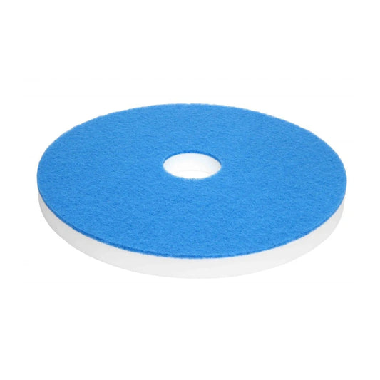 A circular blue felt pad with a white backing and a central hole, shown on a plain white background.