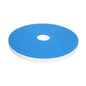 A circular blue felt pad with a white backing and a central hole, shown on a plain white background.