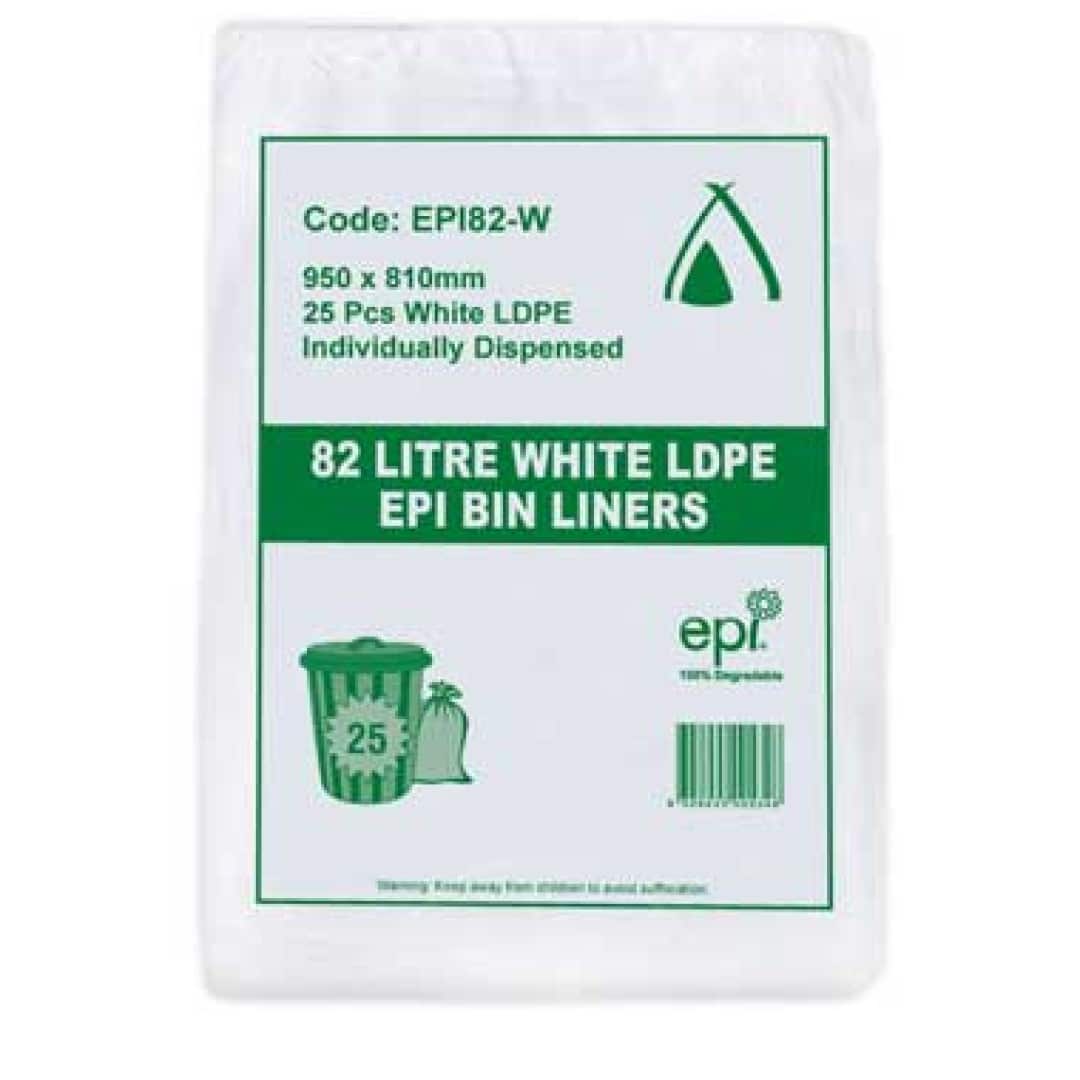 Tailored Packaging 82L EPI Degradable Bin Liners MD 20um White