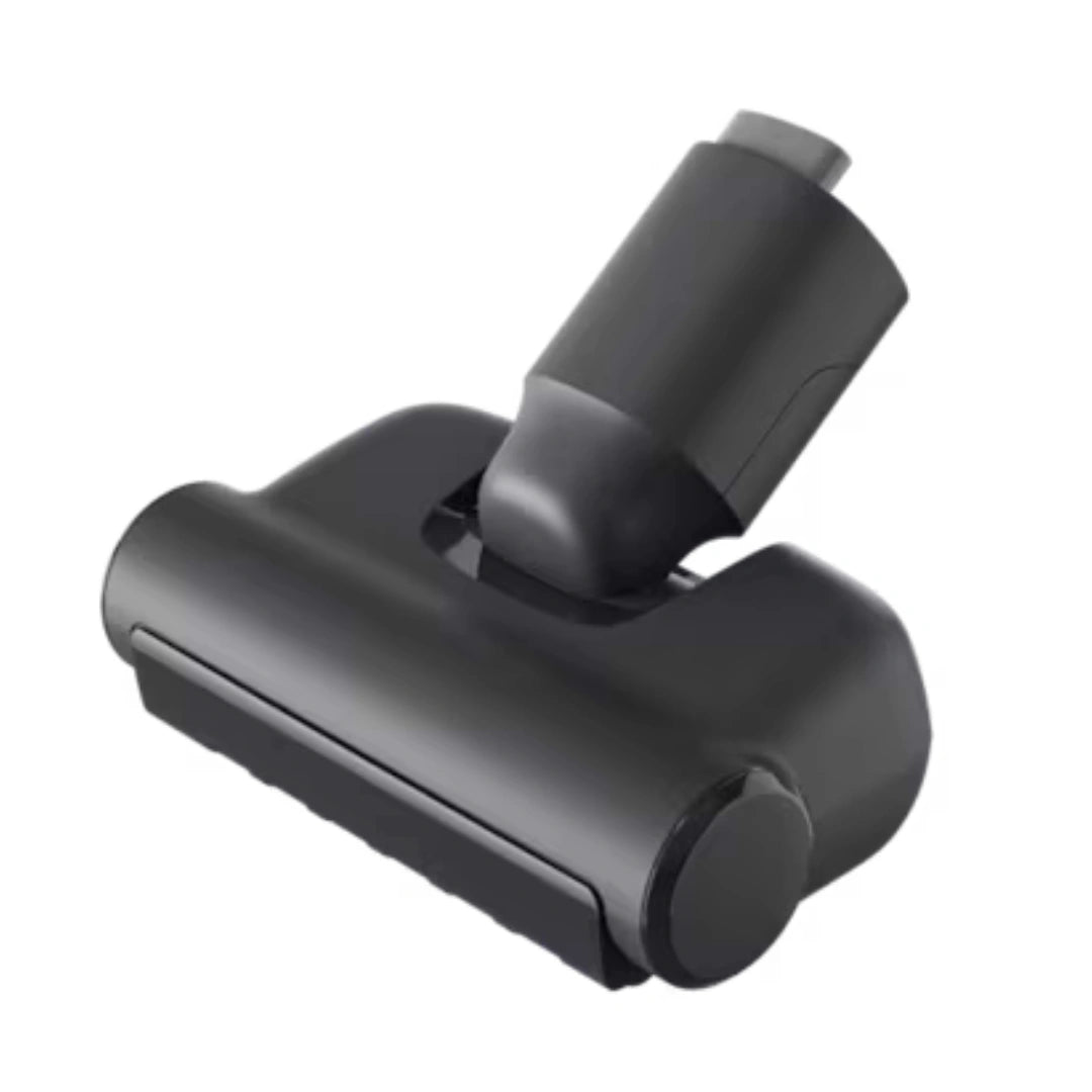 A dark gray vacuum cleaner attachment head with a cylindrical hose connector, shown on a plain white background.