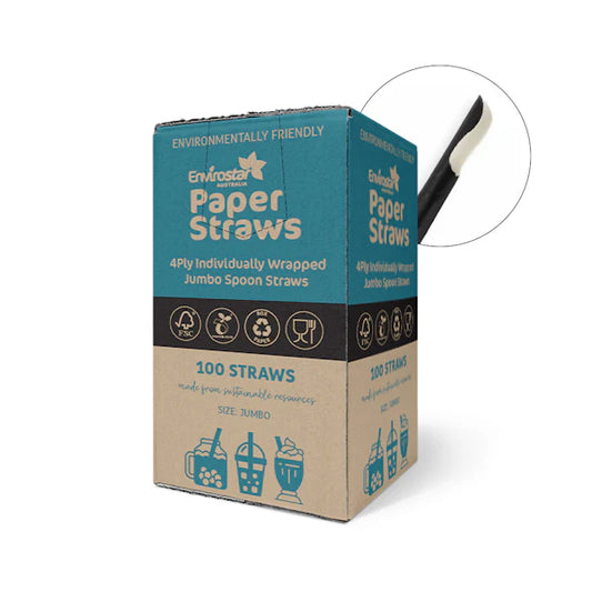 Envirostar Paper Spoon Straw I/Wrapped Black 4 Ply