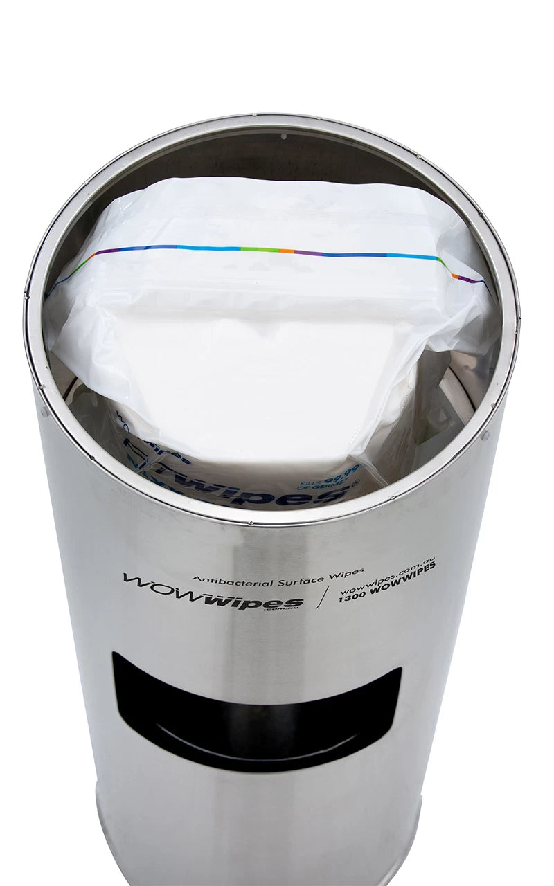 Wow Wipes - Antibacterial Wipes Dispenser + Bin – Freestanding Stainless Steel