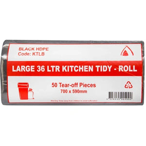 Tailored Packaging 36L Large Kitchen Tidy Bag Roll 8um Black