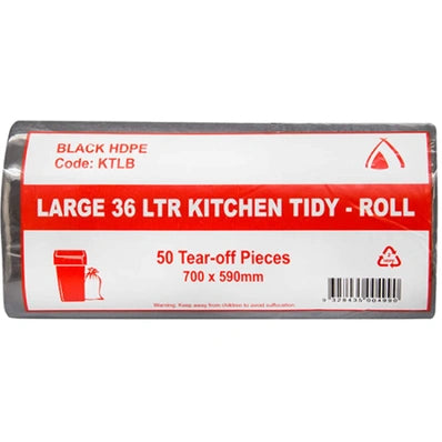 Tailored Packaging 36L Large Kitchen Tidy Bag Roll 8um Black & White