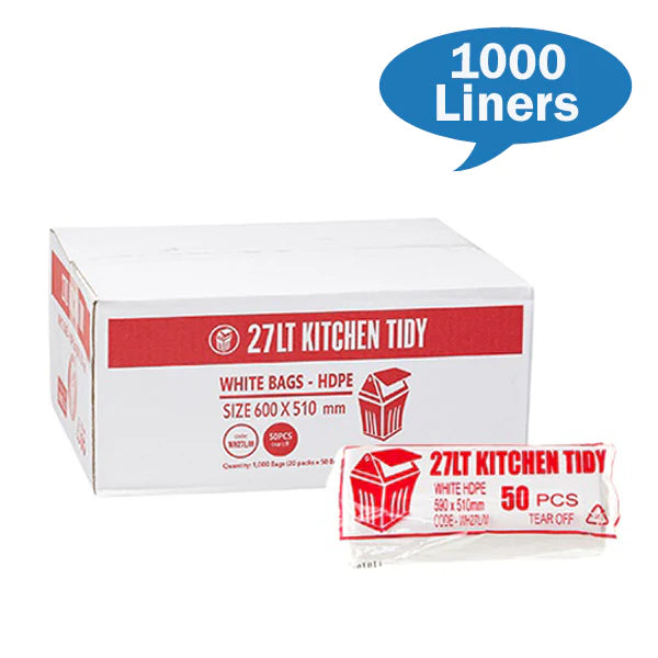 Kitchen Tidy 27Lt Black, White Bin Liners