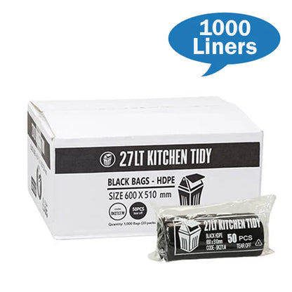 Kitchen Tidy 27Lt Black, White Bin Liners