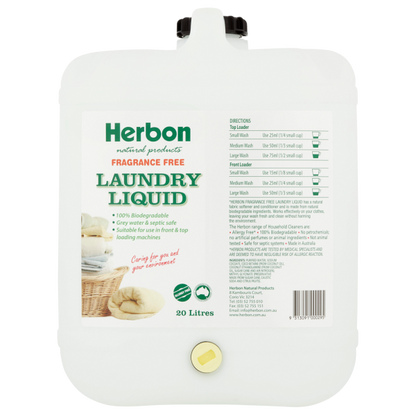 Herbon Laundry Liquid Fragrance Free 1.25 Lt, 2Lt & 20Lt