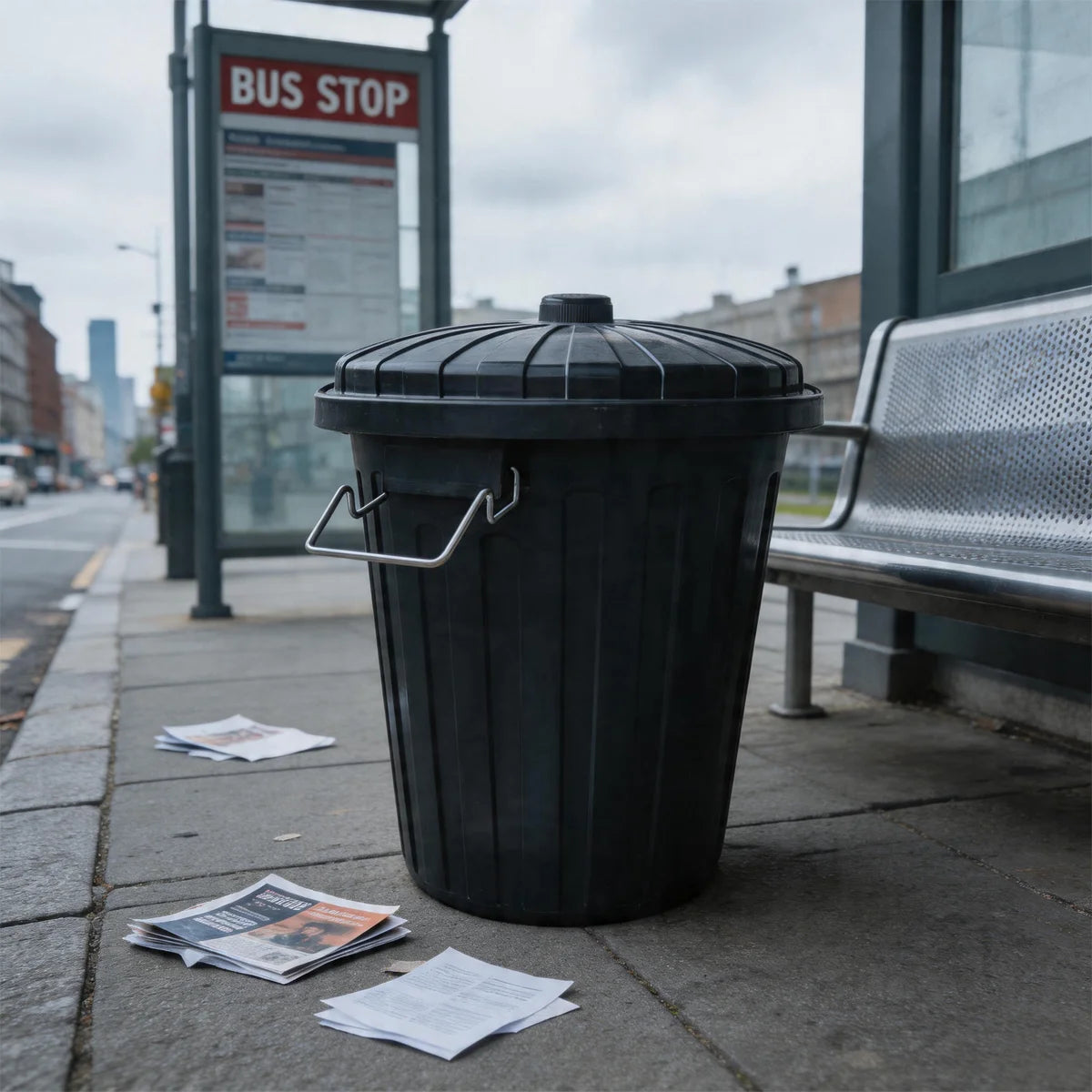 75L Plastic Garbage Bin Black - My Clean