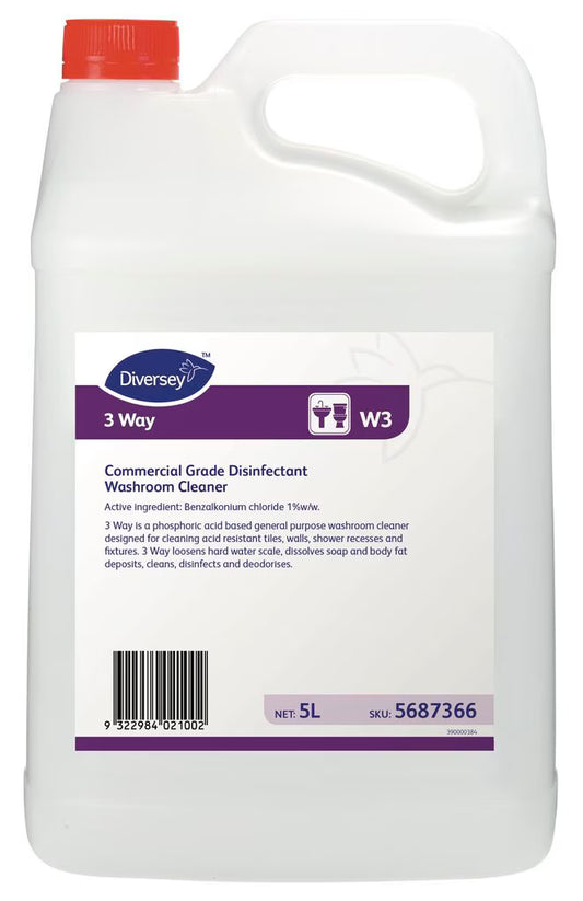 Diversey 3 Way 5L - Commercial Grade Disinfectant. Washroom Cleaner