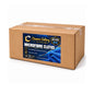 A brown cardboard box of Cleaners Gallery Microfibre Cloths, 50 pieces, blue, sealed with clear tape on a white background.