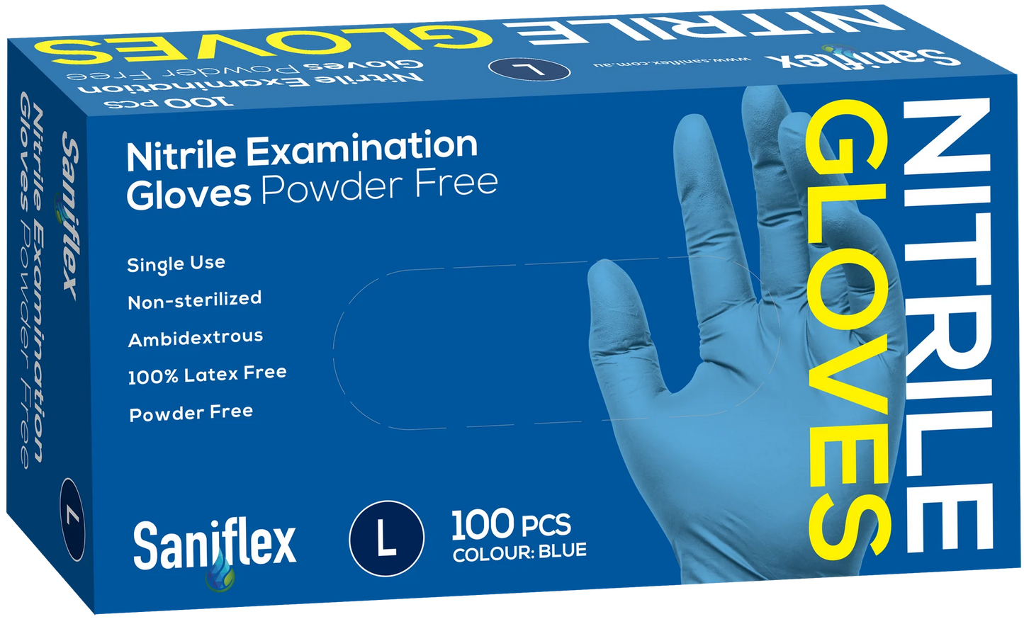 Saniflex Nitrile Gloves Large - Powder Free - Blue 100 Pack