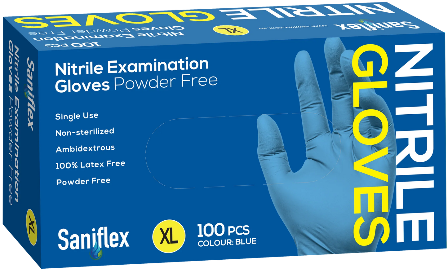 Saniflex Nitrile Gloves XL - Powder Free - Blue 100 Pack
