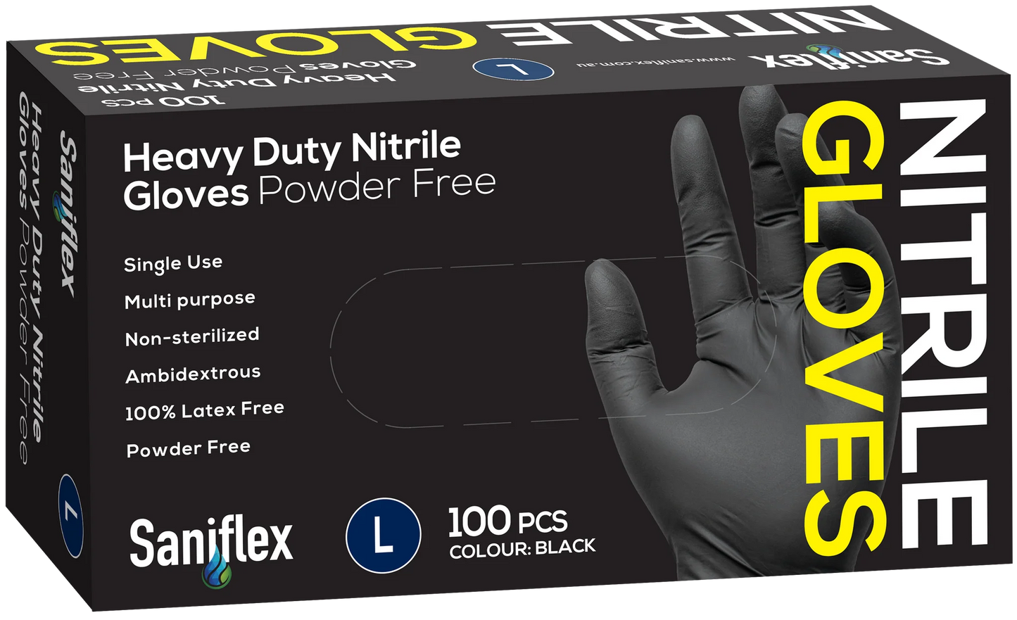 Saniflex Heavy Duty Black Nitrile Gloves 100 Pack Large