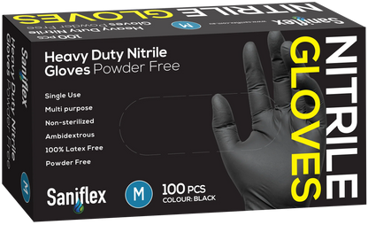 Saniflex Heavy Duty Black Nitrile Gloves 100 Pack Medium