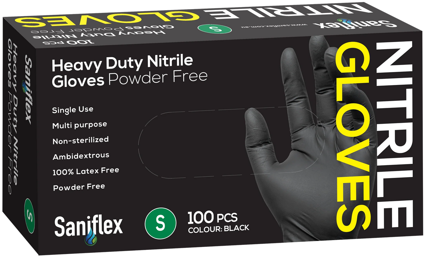 Saniflex Heavy Duty Black Nitrile Gloves 100 Pack Small