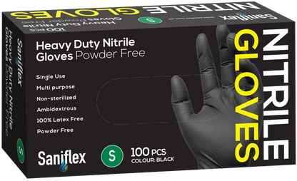 Saniflex Heavy Duty Black Nitrile Gloves 100 Pack Small