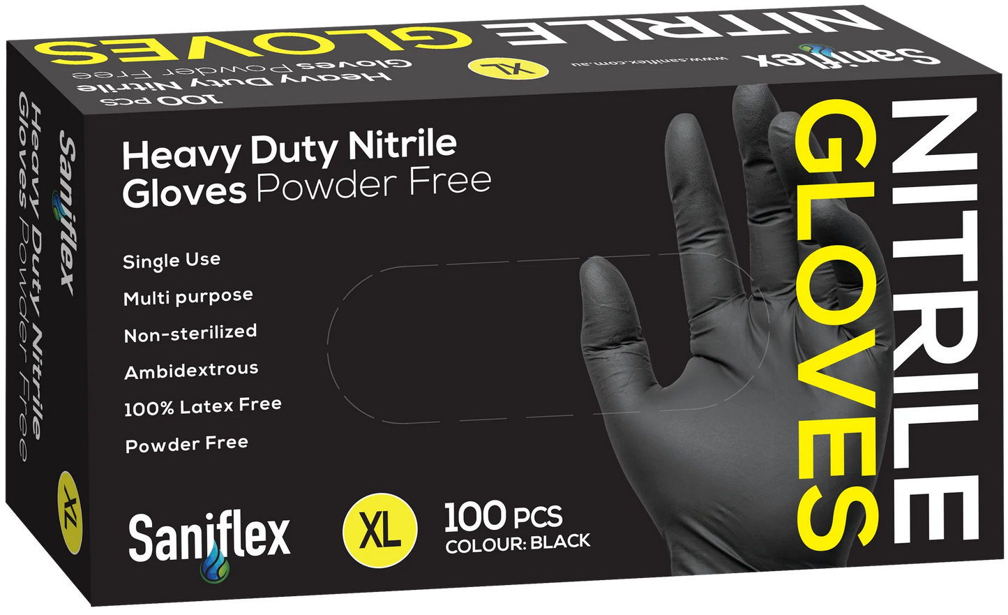 Saniflex Heavy Duty Black Nitrile Gloves 100 Pack X-Large