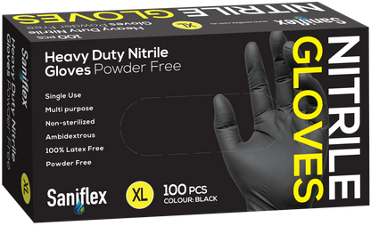 Saniflex Heavy Duty Black Nitrile Gloves 100 Pack X-Large