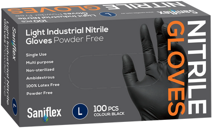 Saniflex Light Industrial Black Nitrile Gloves 100 Pack Large