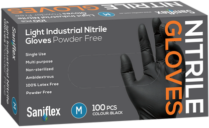 Saniflex Light Industrial Black Nitrile Gloves 100 Pack Medium